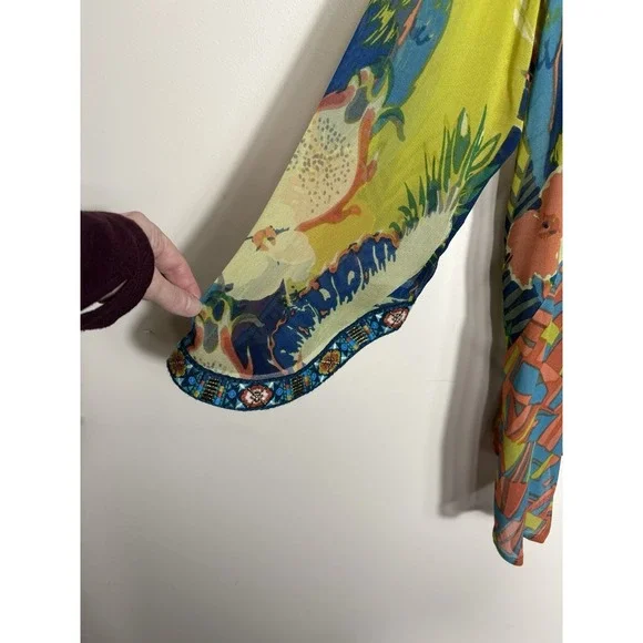 Soft Surroundings Tropical Curaçao Parrot Embroidered Kimono Cover Up Med - Picture 5 of 7